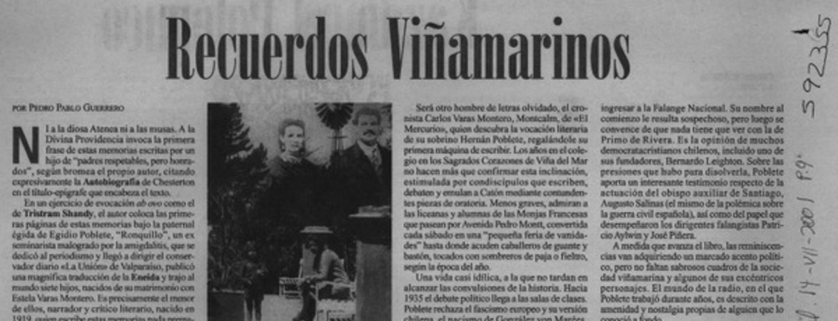 Recuerdos viñamarinos  [artículo] Pedro Pablo Guerrero