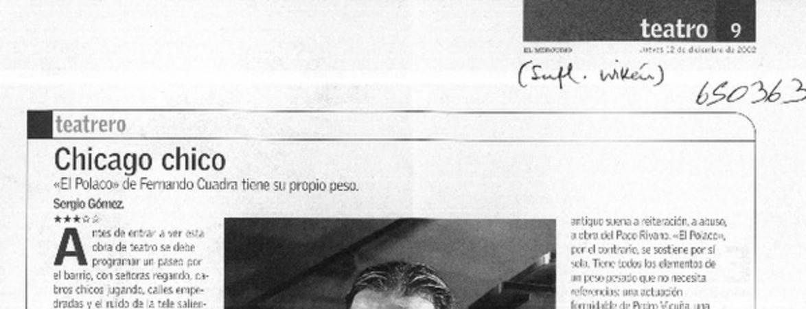 Chicago chico  [artículo] Sergio Gómez