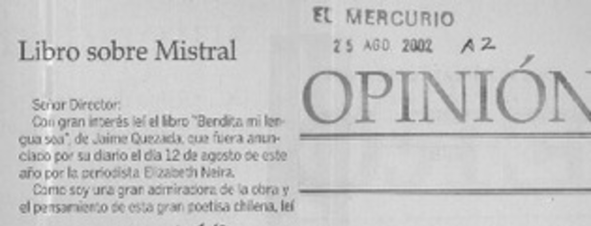 Libro sobre Mistral  [artículo] Eda Cleary Diabruno