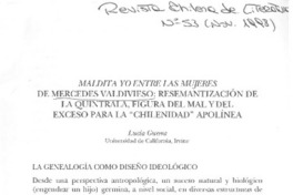 Maldita yo entre las mujeres de Mercedes Valdivieso, resemantización de La Quintrala, figura del mal y del exceso para la "chilenidad" apolínea  [artículo] Lucía Guerra