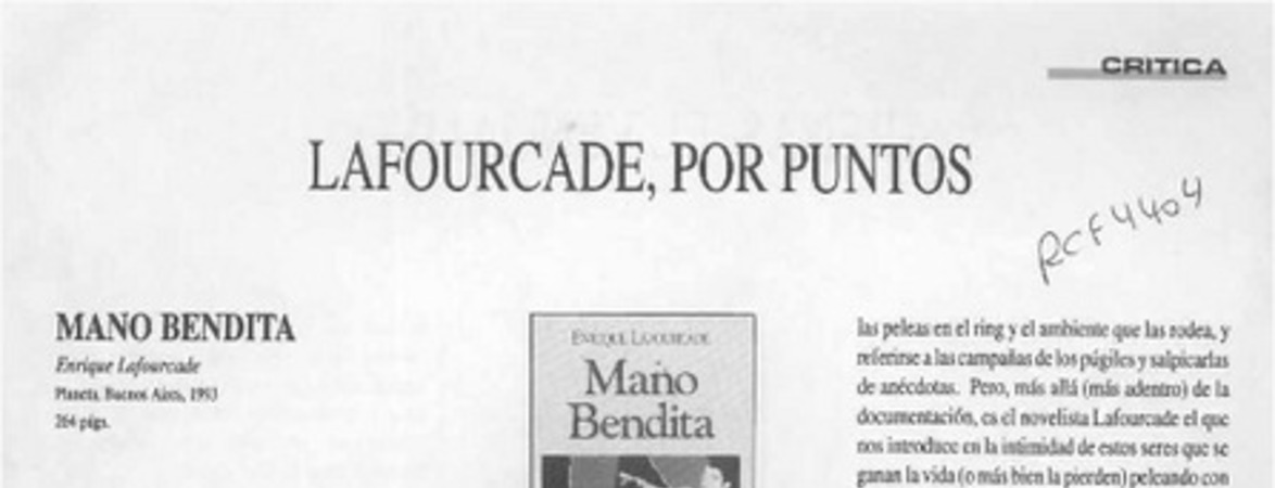 Lafourcade, por puntos  [artículo] Fernando Emmerich.