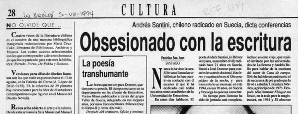 Obsesionado con la escritura de Donoso  [artículo] Verónica San Juan.