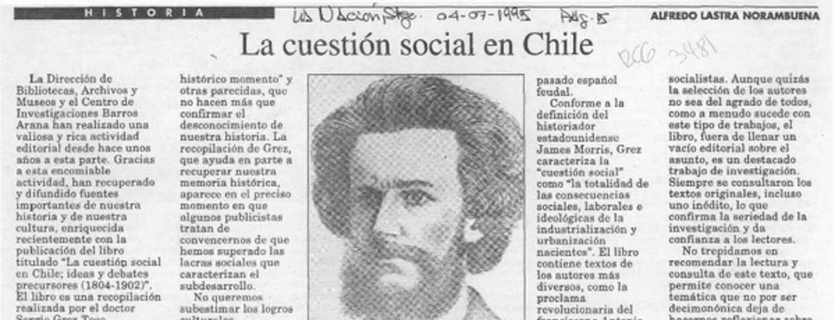 La cuestión social en Chile  [artículo] Alfredo Lastra Norambuena.