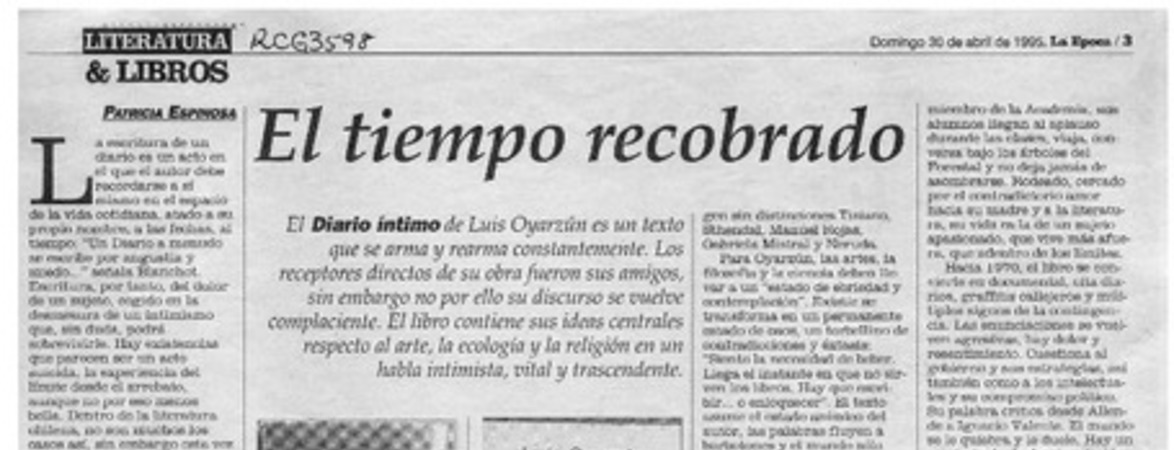 El tiempo recobrado  [artículo] Patricia Espinosa.