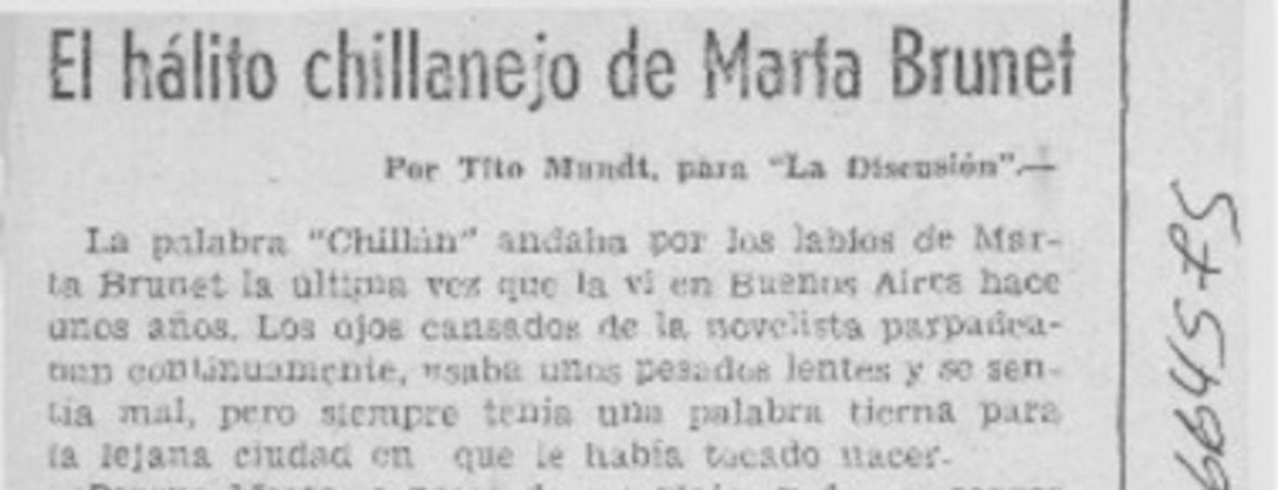 El hálito chillanejo de Marta Brunet