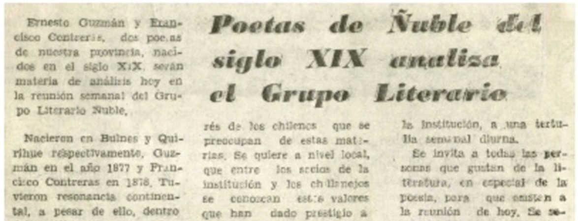 Poetas de Ñuble del siglo XIX analiza el grupo literario.