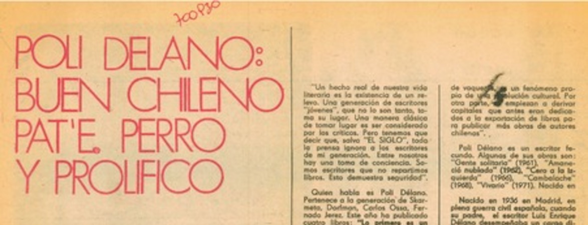 Poli Délano: buen chileno pat'e perro y prolífico.
