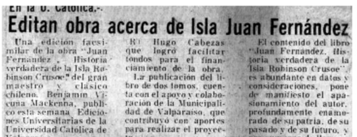 Editan obra acerca de Isla Juan Fernández.