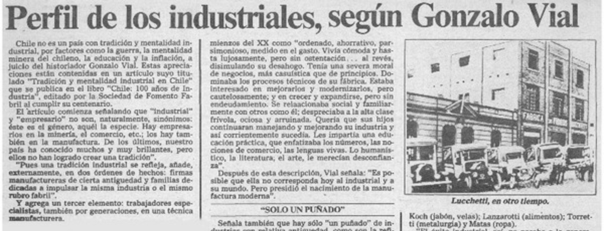 Perfil de los industriales, según Gonzalo Vial.
