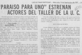 "Paraíso para uno" estrenan actores del taller de la U. C.