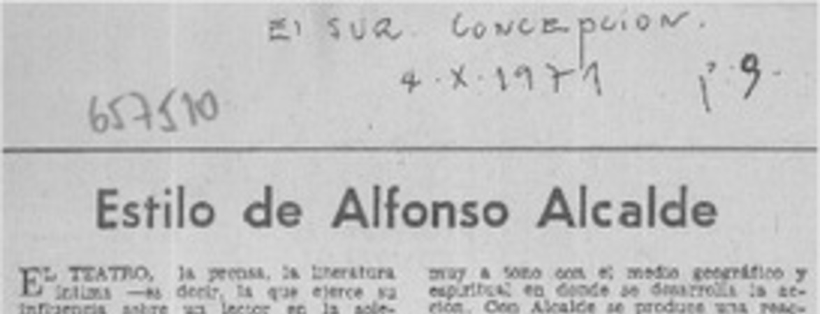 Estilo de Alfonso Alcalde  [artículo] Antonio Romero.