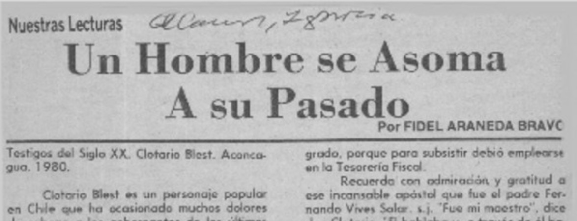 Un hombre se asoma a su pasado  [artículo] Fidel Araneda Bravo.