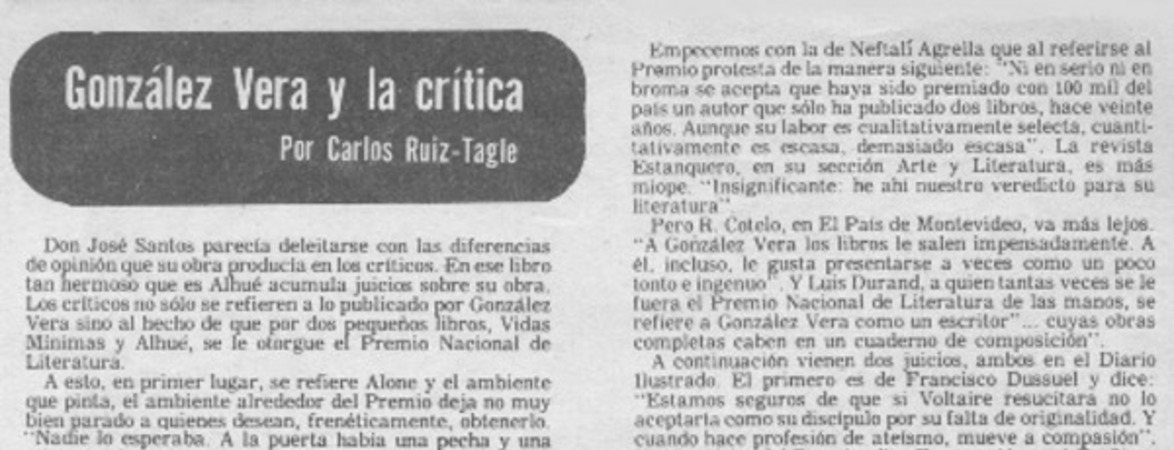 González Vera y la crítica