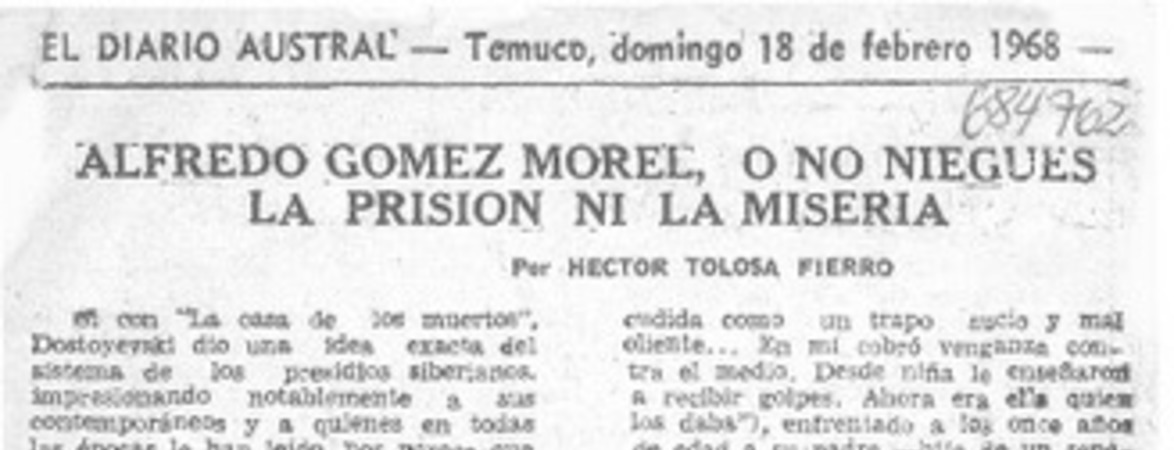 Alfredo Gómez Morel, o no niegues la prisión ni la miseria