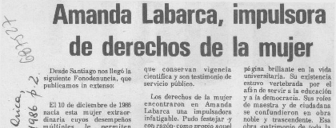 Amanda Labarca, impulsora de derechos de la mujer.