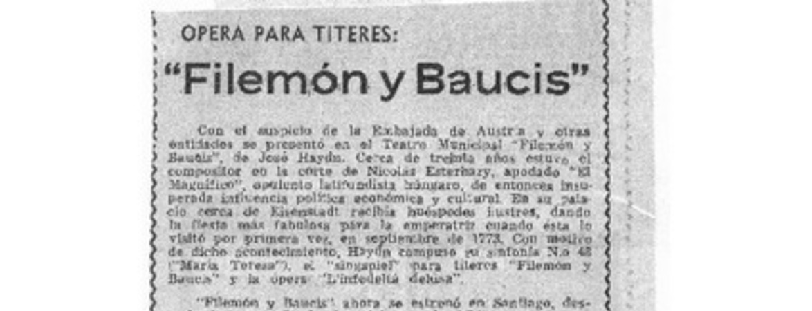 Opera para Títeres "Filemón y Baucis"