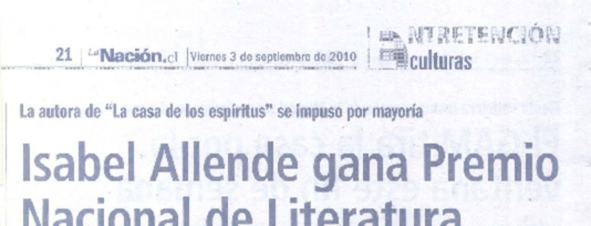 Isabel Allende gana Premio Nacional de Literatura