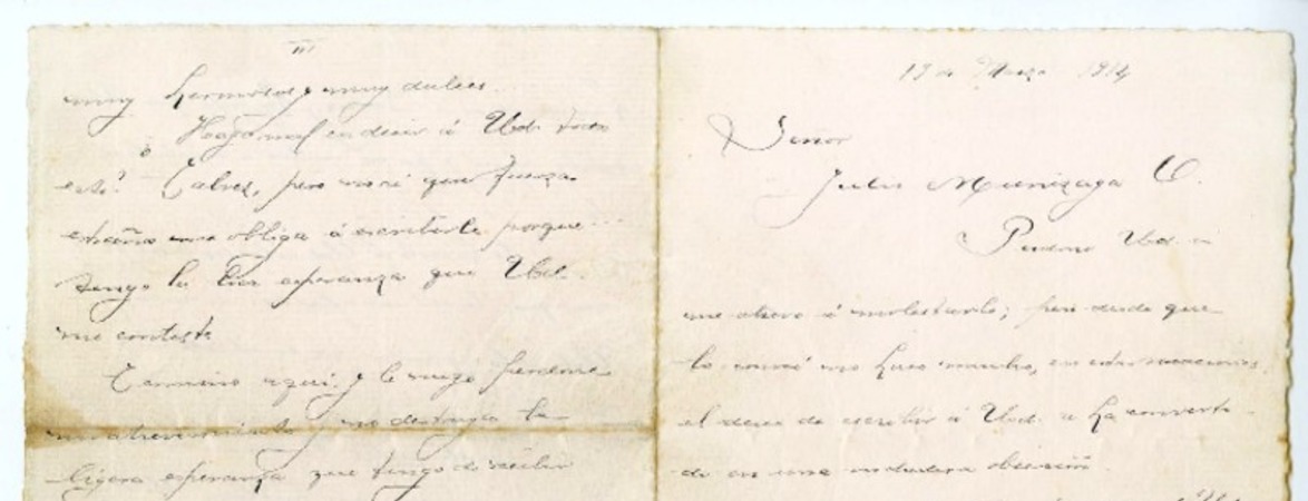 [Carta] 1914 marzo 19, Santiago, Chile [a] Julio Munizaga  [manuscrito] María Monvel.