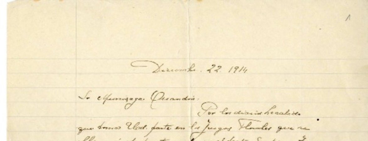 [Carta] [1914] diciembre 22, Santiago, Chile [a] Julio Munizaga  [manuscrito] María Monvel.