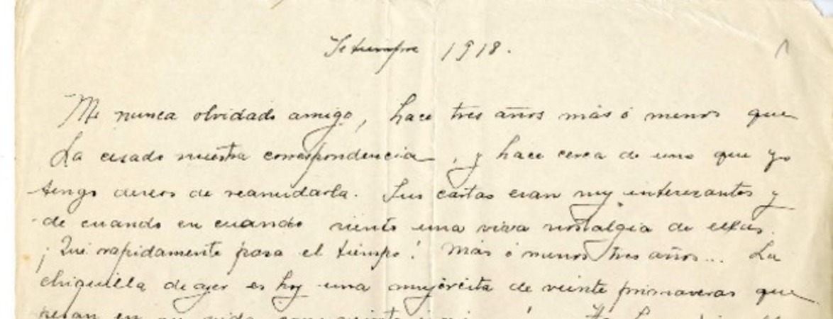 [Carta] 1918 septiembre, Santiago, Chile [a] Julio Munizaga  [manuscrito] María Monvel.