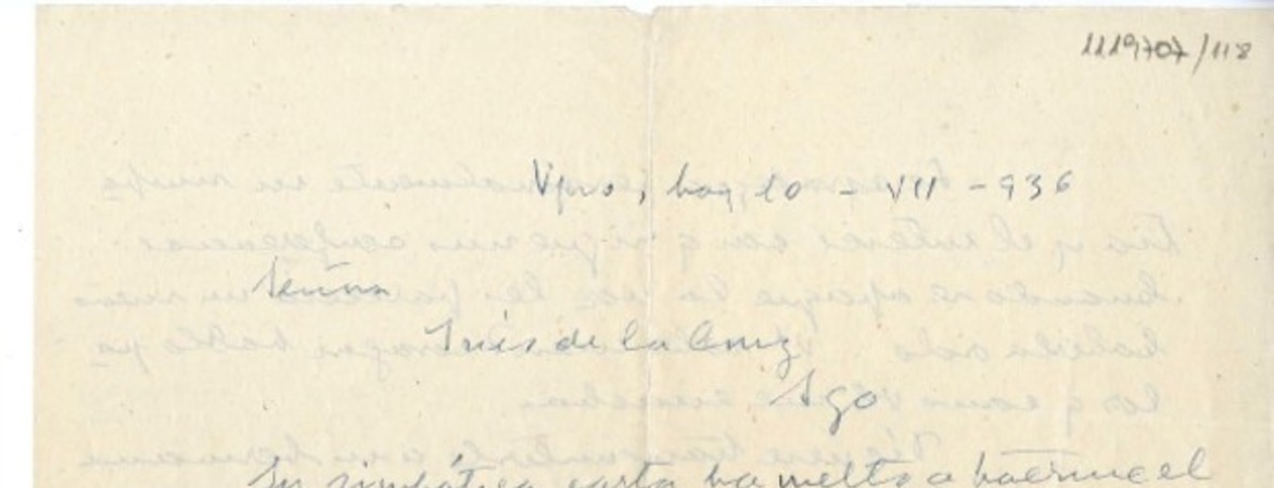 [Carta] 1936 julio 10, Santiago, Chile [a] Inés de la Cruz [Winett de Rokha]  [manuscrito] Augusto D´Halmar.