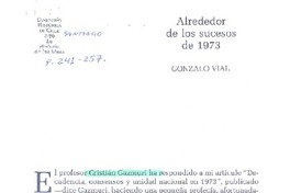 Alrededor de los sucesos de 1973  [artículo] Gonzalo Vial.