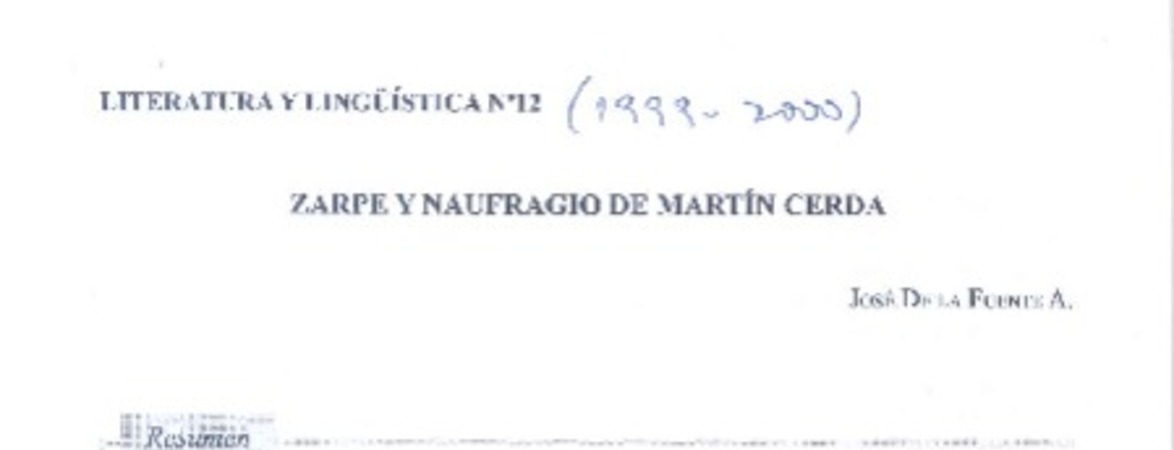 Zarpe y naufragio de Martín Cerda  [artículo] José de la Fuente A.