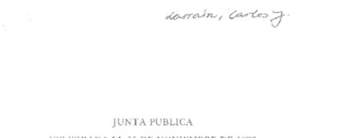 Junta pública celebrada el 15 de noviembre de 1982 en el Museo Histórico Nacional para la presentación del libro "La familia Larrain"  [artículo] Gabriel Guarda.