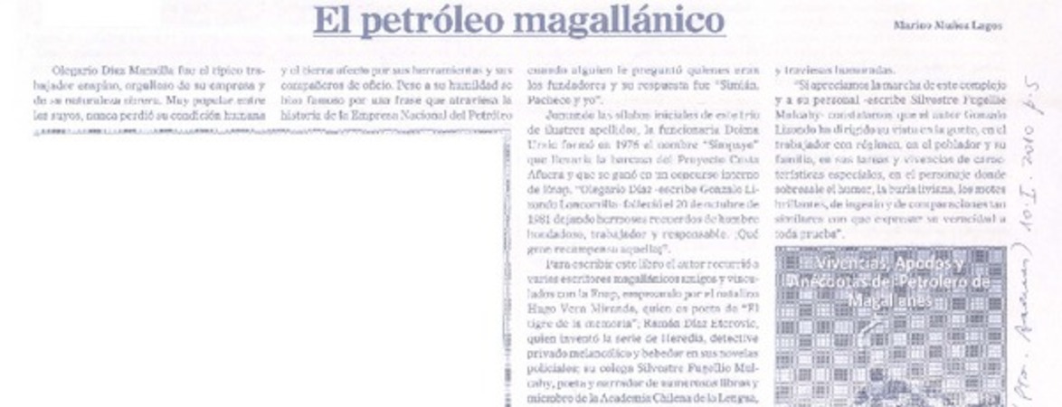 el petróleo magallánico  [artículo] Marino Muñoz Lagos.