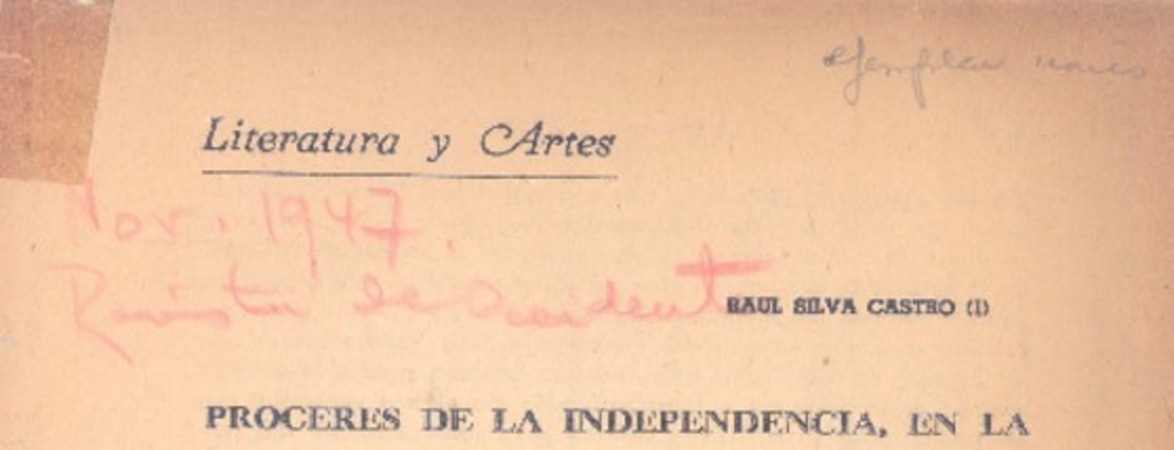 Próceres de la independencia, en la historia de Don Francisco A. Encina  [artículo] Raúl Silva Castro.