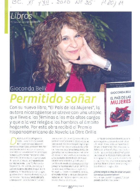 Permitido soñar (entrevista)  [artículo] Claudia Andrea Contreras.