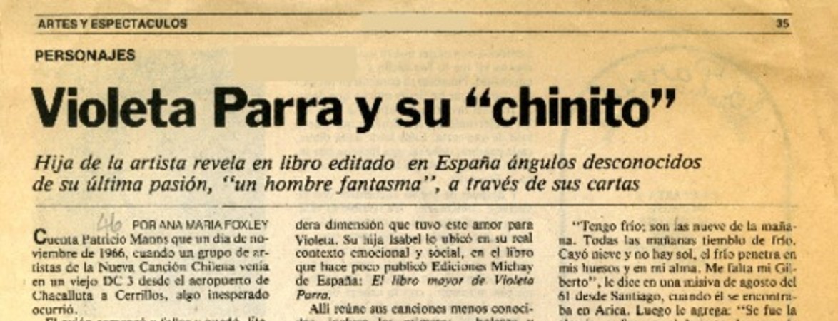 Violeta Parra y su "chinito"  [artículo] Ana María Foxley.
