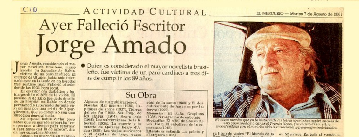 Ayer falleció escritor Jorge Amado  [artículo]