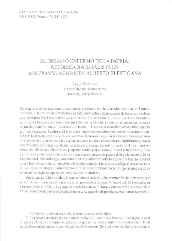 El órgano enfermo de la patria  [artículo] Luigi Patruno.