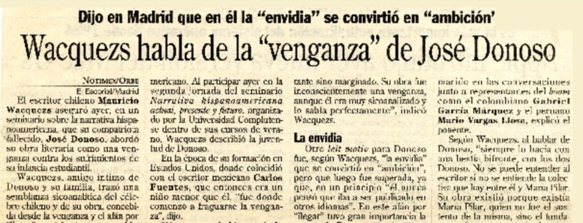 Wacquez habla de la "venganza" de José Donoso  [artículo].
