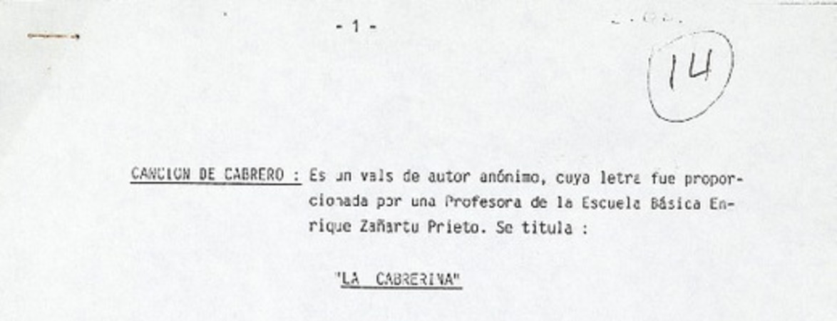 Canción de Cabrero  [manuscrito].