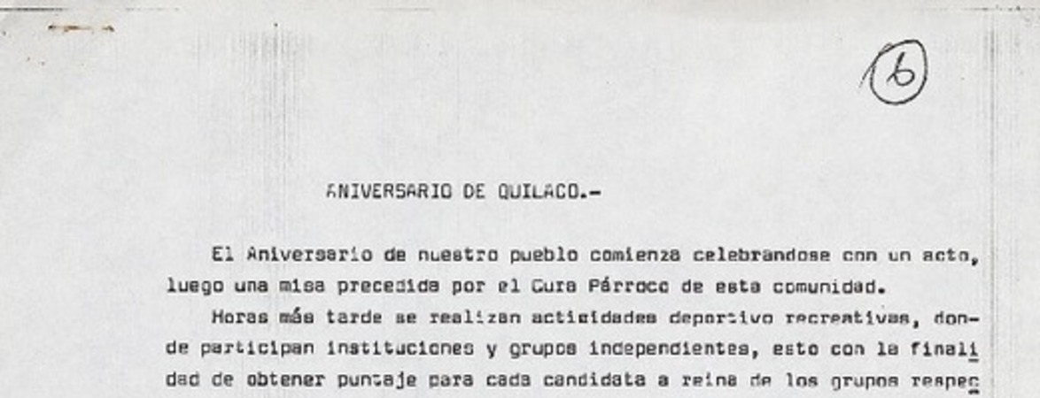 Aniversario de Quilaco  [manuscrito].
