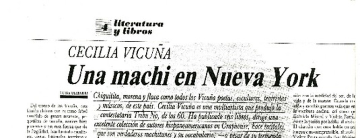 Una machi en Nueva York (entrevista)  [artículo] Luisa Ulibarri.