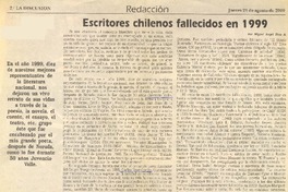Escritores chilenos fallecidos en 1999  [artículo] Miguel Angel Díaz A.