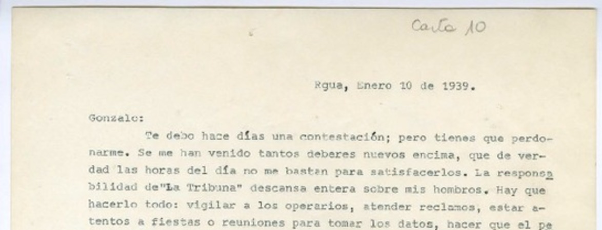 [Carta] 1939 enero 10, Rancagüa, Chile [a] Gonzalo Drago  [manuscrito] Oscar Castro.