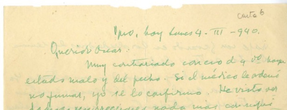 [Carta] 1940 marzo 4, Valparaíso, Chile [a] Oscar Castro  [manuscrito] Augusto D'Halmar.