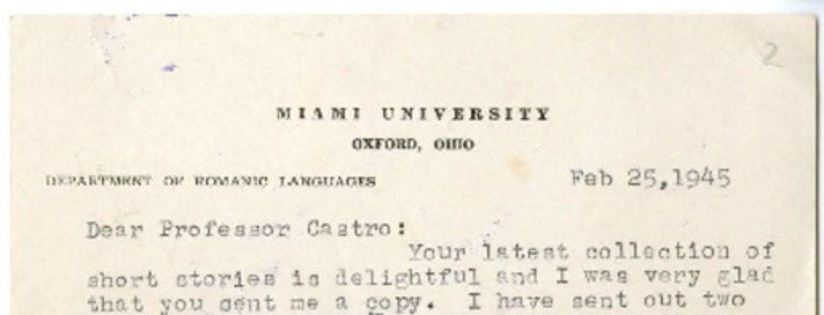 [Carta] 1945 febrero 25, Oxford, Ohio [a] Oscar Castro  [manuscrito] Willis Knapp Jones.