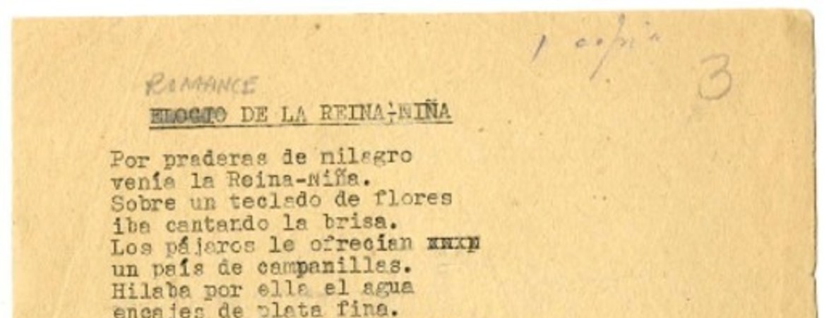 Romance de la reina-niña  [manuscrito] [Oscar Castro].