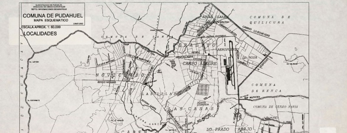 Comuna de Pudahuel mapa esquemático [material cartográfico] : I. Municipalidad de Pudahuel Dirección de Obras Municipales Departamento de Informaciones Geográficas.