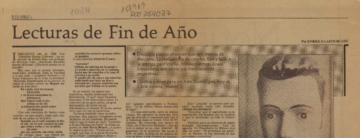 Lecturas de fin de año  [artículo] Enrique Lafourcade.