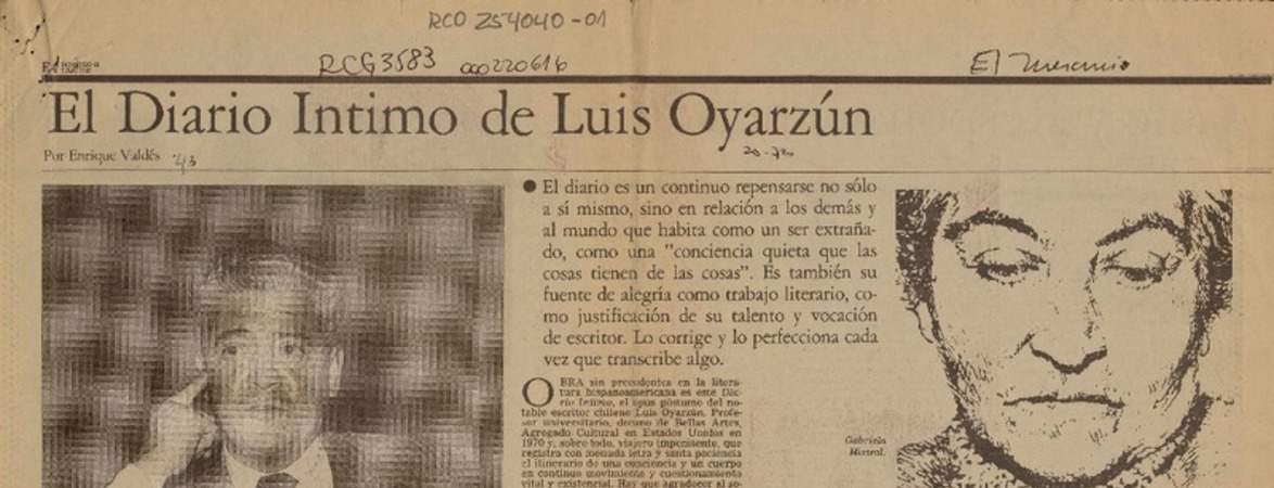 El diario íntimo de Luis Oyarzún  [artículo] Enrique Valdés.