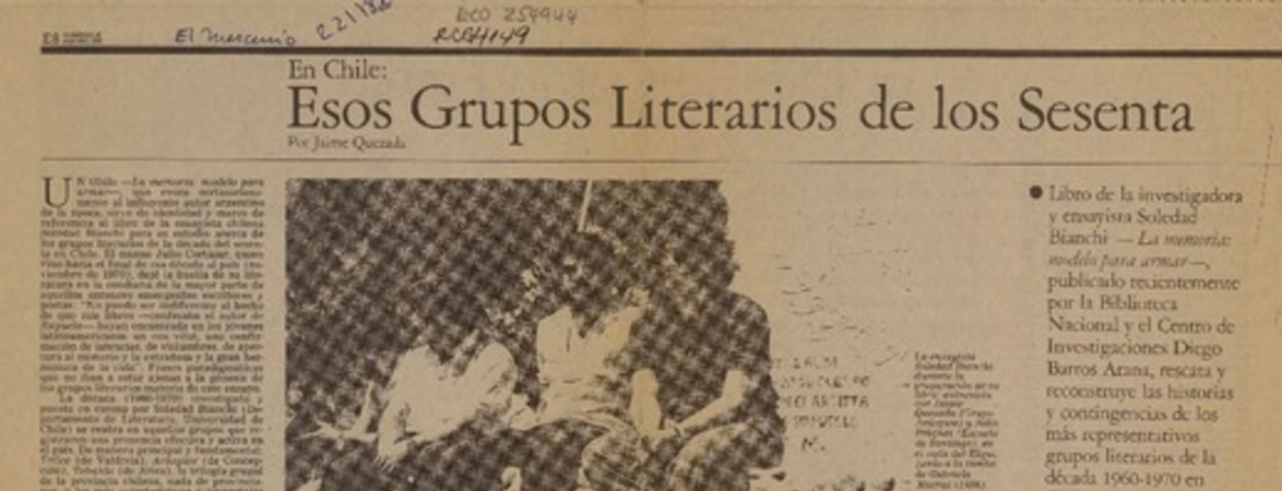 Esos grupos literarios de los sesenta  [artículo] Jaime Quezada.