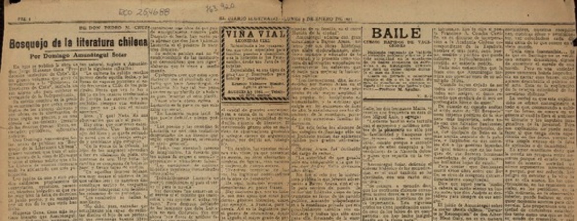 Bosquejo de la literatura chilena  [artículo] Pedro N. Cruz.