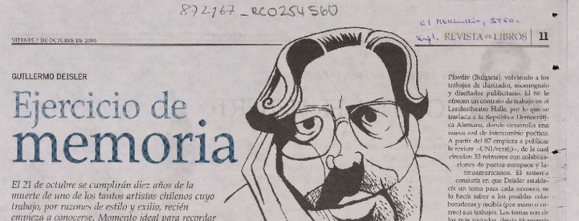 Ejercicio de memoria  [artículo] Juan José Adriasola