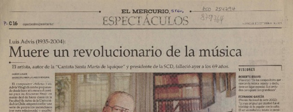 Muere un revolucionario de la música.  [artículo] Gabriela Bade